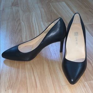 Anya Black Leather Heels